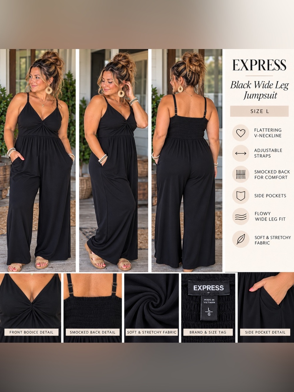 Express Black Wide-Leg Jumpsuit with Adjustable Straps